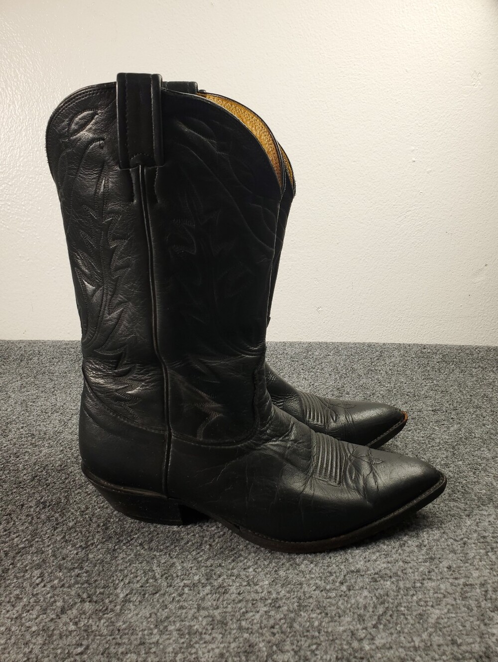 Nocona Boots Mens 9.5 2E Cowboy Western Ranch All Black Leather Mid Calf USA